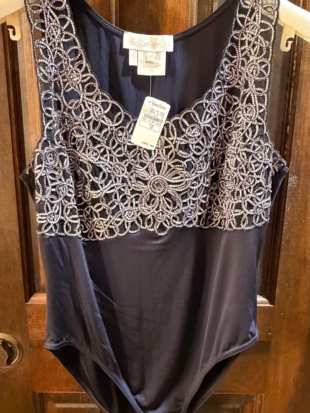 NWT Vintage Escada Margaretha Ley Corded Lace Bodysuit Black White